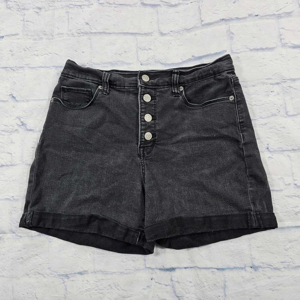 Banana Republic Denim Shorts Women 28/6 Black Button Fly Cuffed High Rise Casual